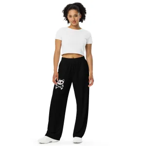 Funny Cat Skull & Crossbones All-over print black unisex wide-leg pants