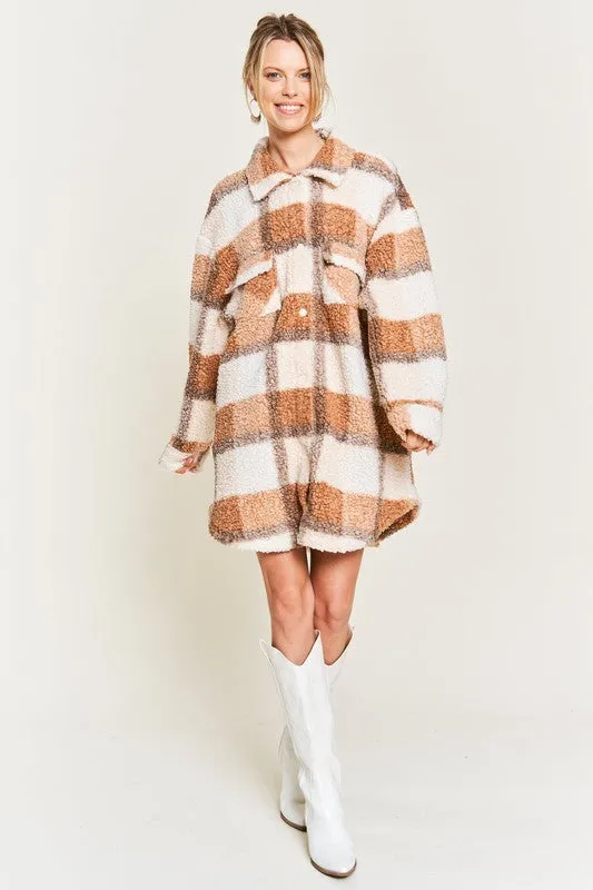 Fuzzy plaid teddy jacket PLUS