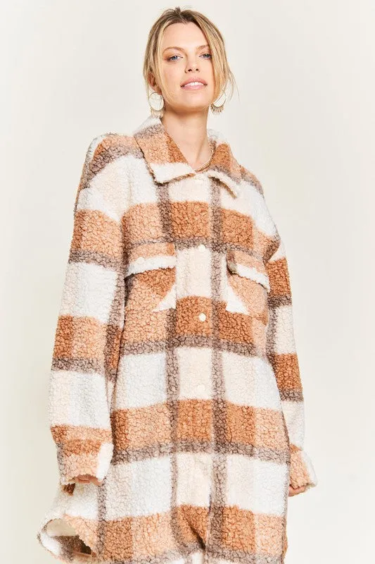 Fuzzy plaid teddy jacket PLUS
