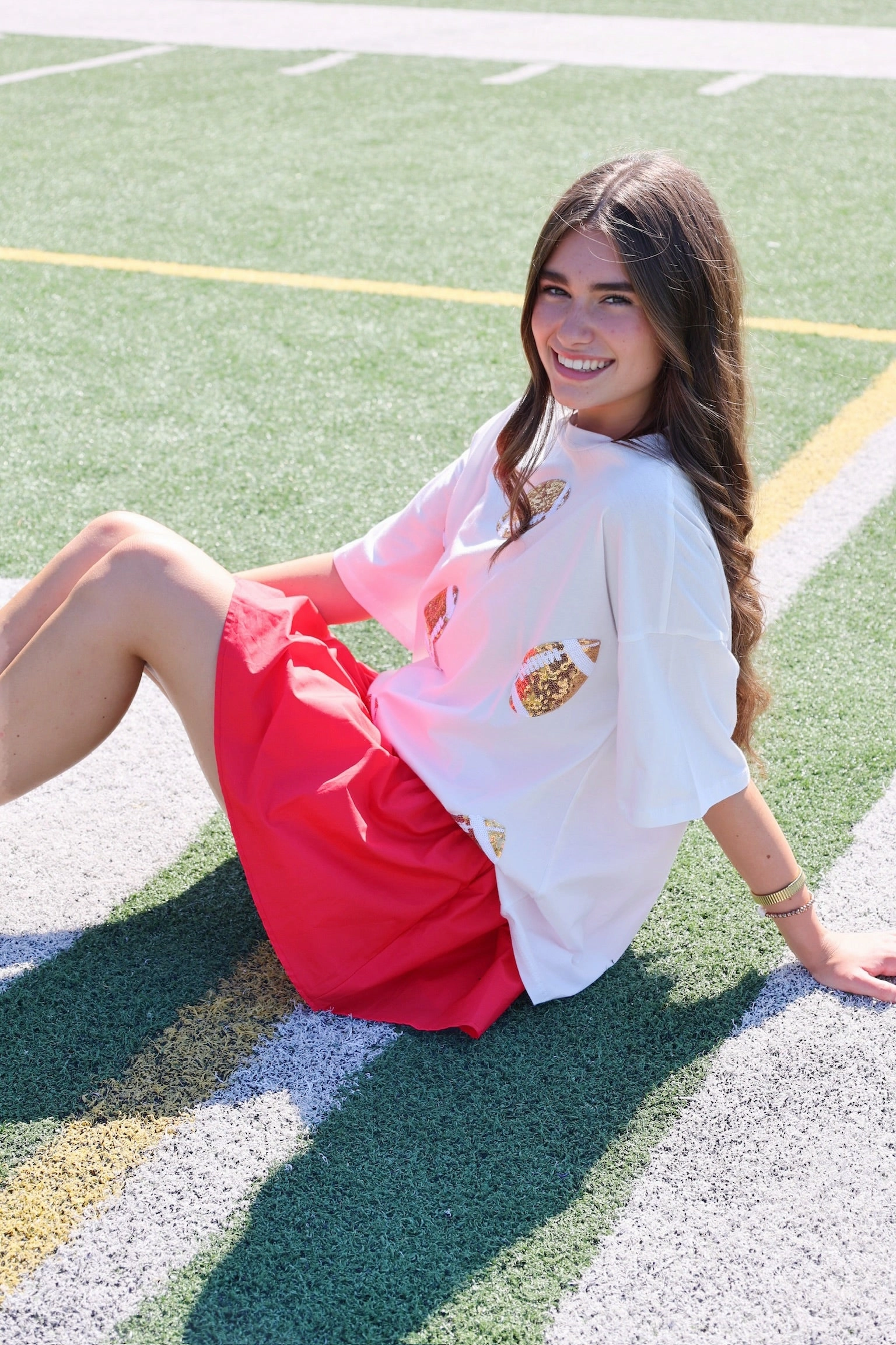 HighNeckCut Game Day Sequin Tee