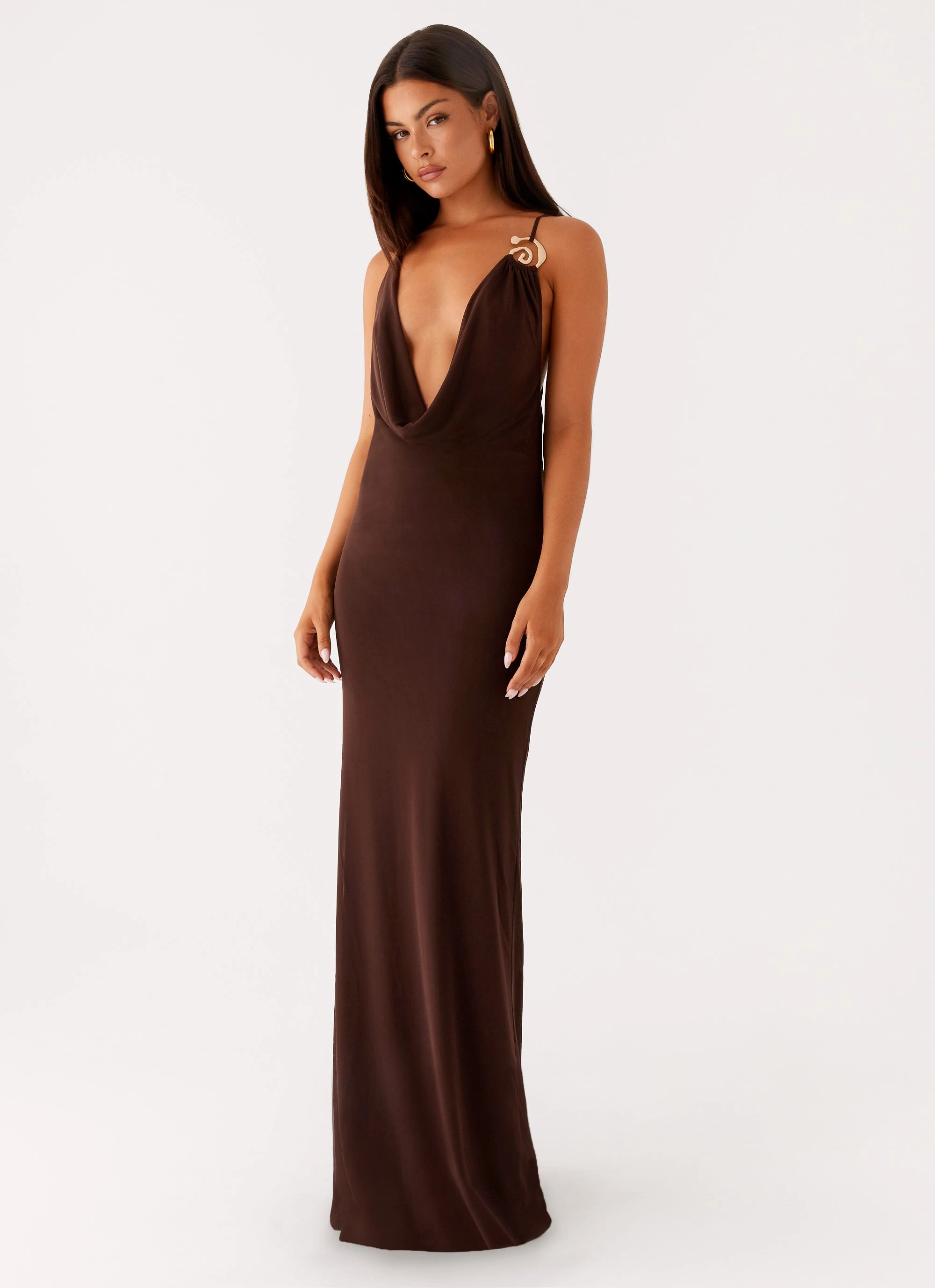 Game Player Maxi Dress - Chocolate Minimal Aesthetic Soft-touch