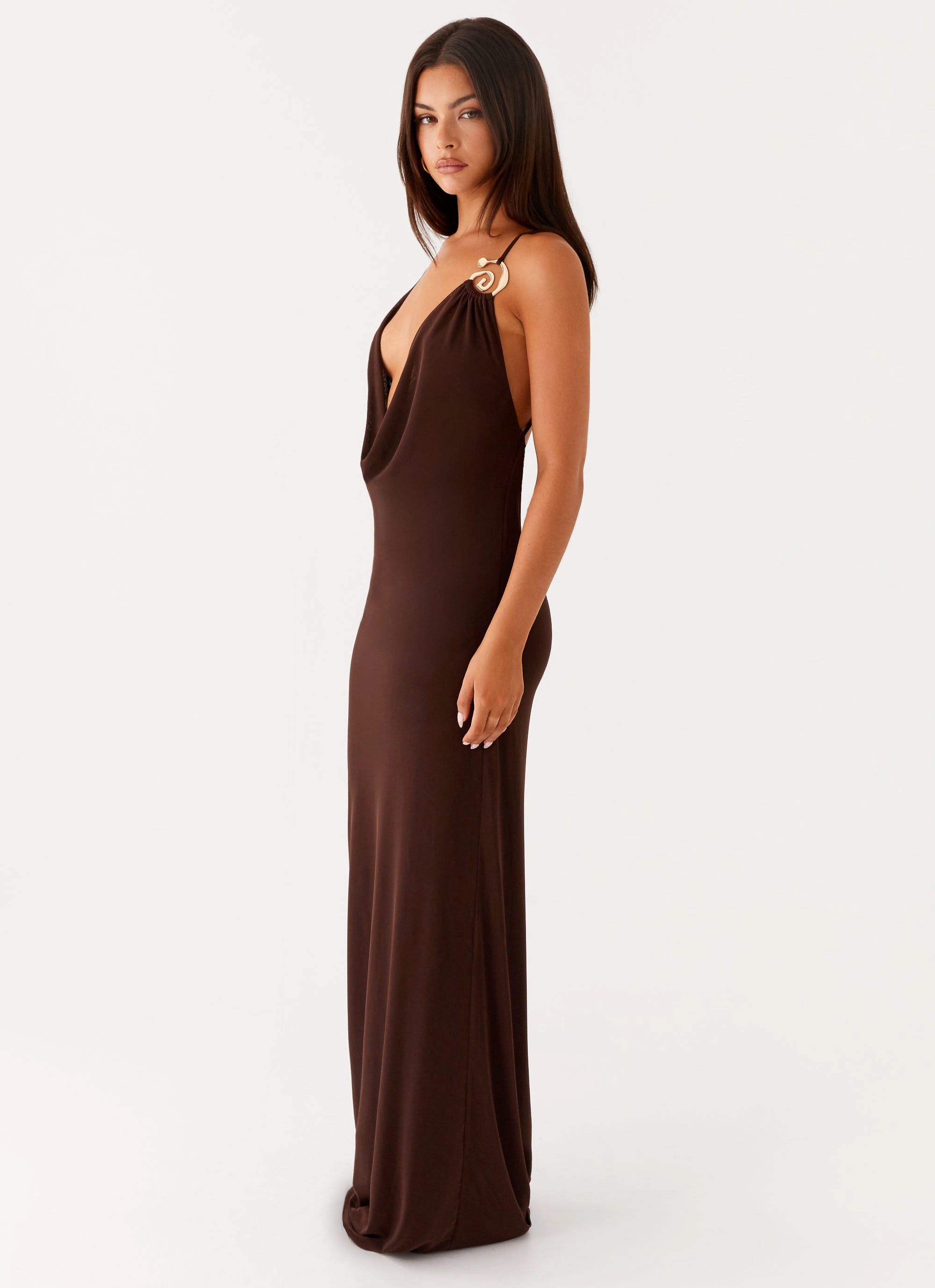 Mood Focused Mesh-Detail Game Player Maxi Dress - Chocolate