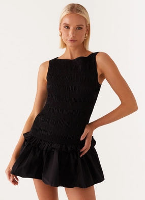 Garden Kisses Shirred Mini Dress - Black Romantic Vibes Garden Kisses Shirred Mini Dress - Black Romantic Bloom Simple Profile