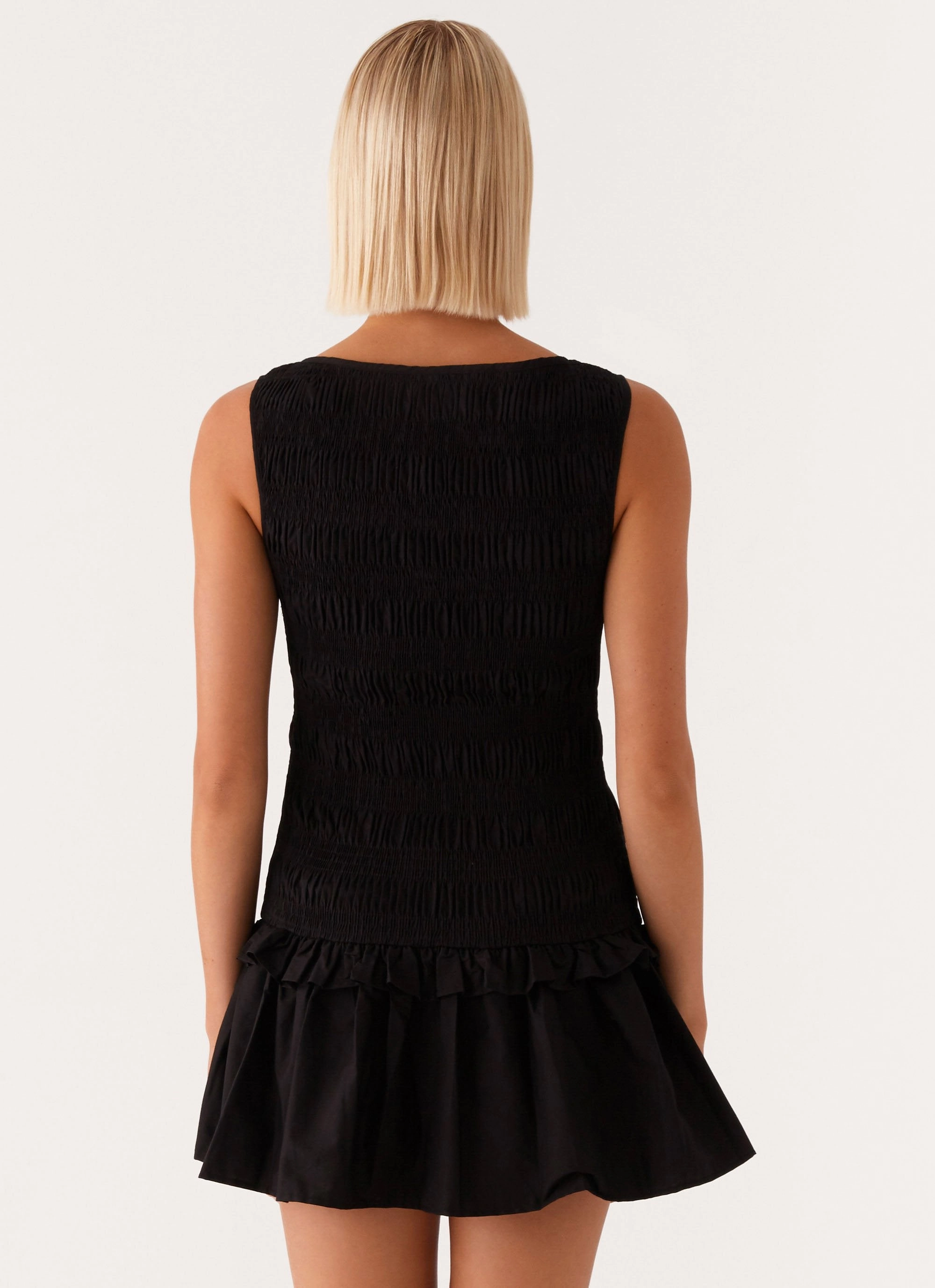 Garden Kisses Shirred Mini Dress - Black Rhinestone-Detail Slim Shape