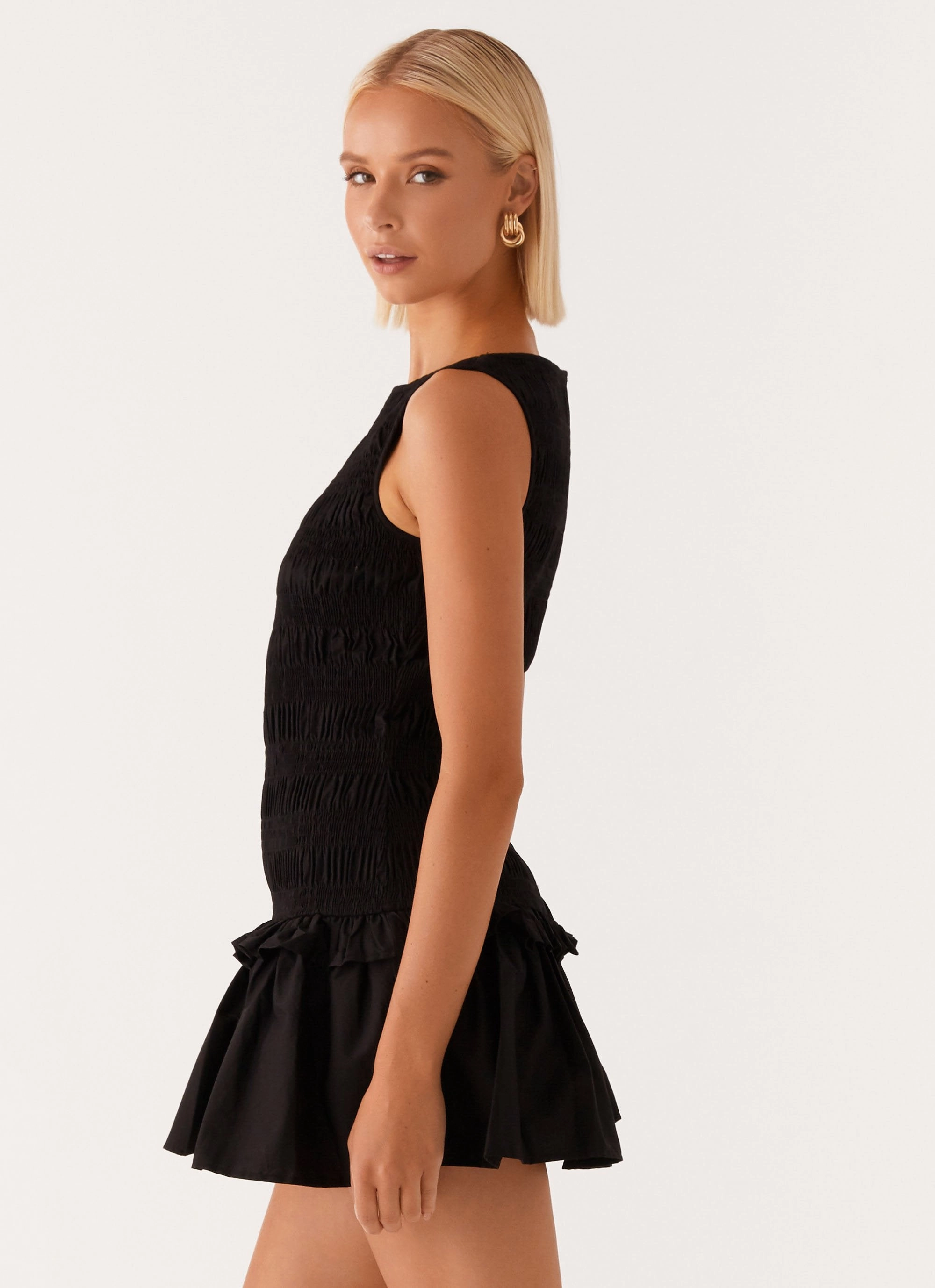 Everyday-Comfort Garden Kisses Shirred Mini Dress - Black