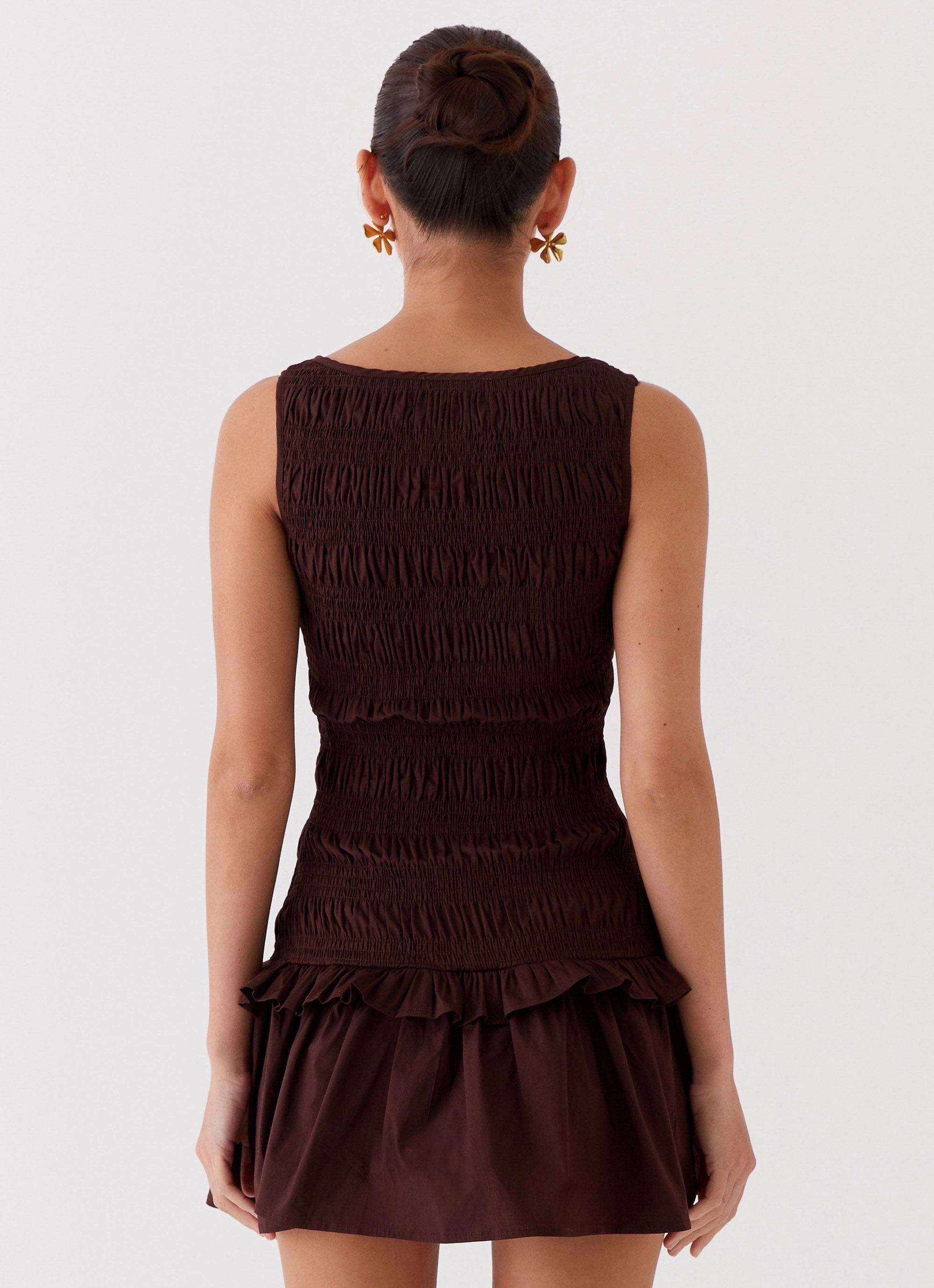 Garden Kisses Shirred Mini Dress - Chocolate Neutral Form