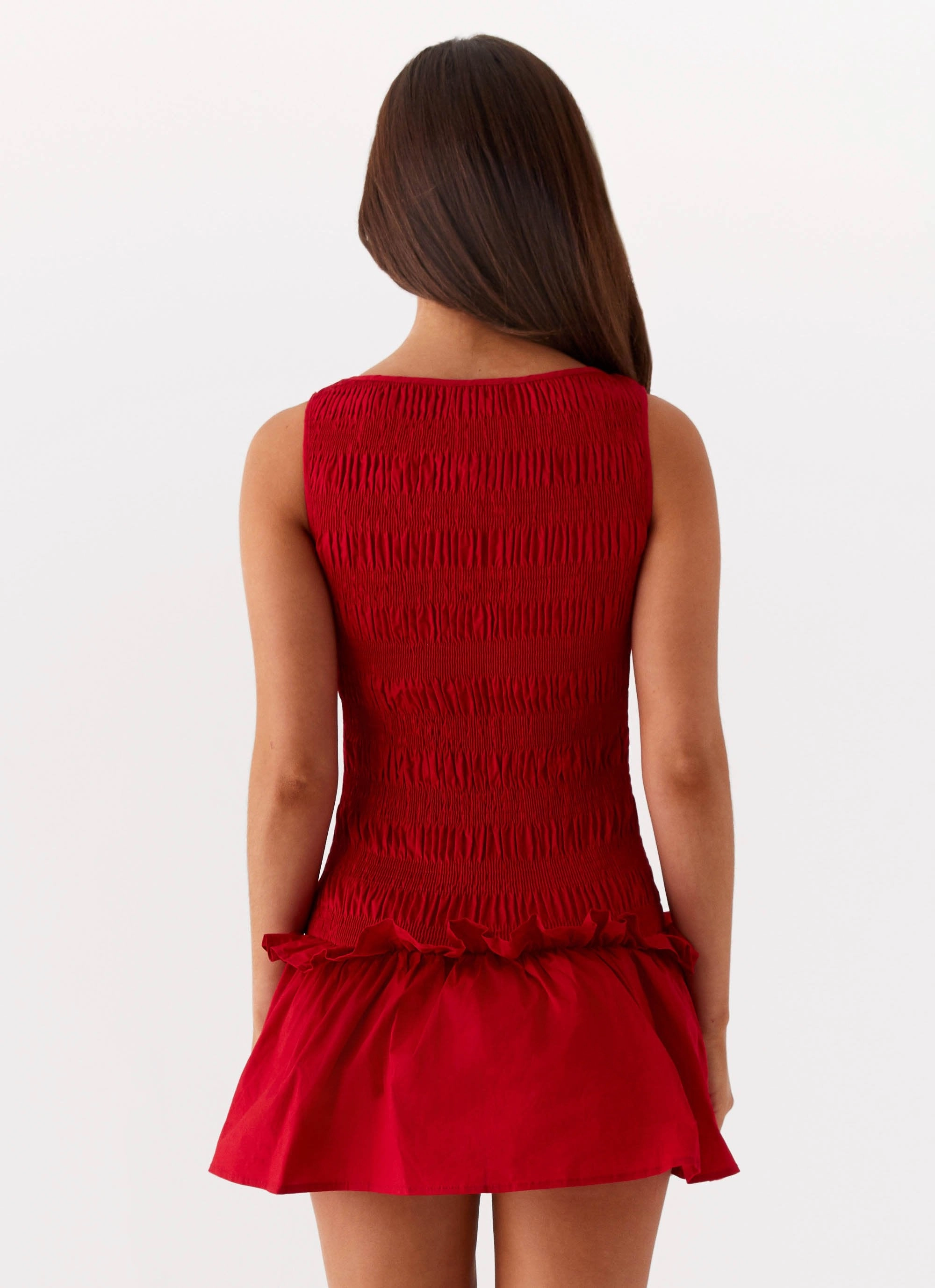 Garden Kisses Shirred Mini Dress - Red Lux Look Subtle Flex