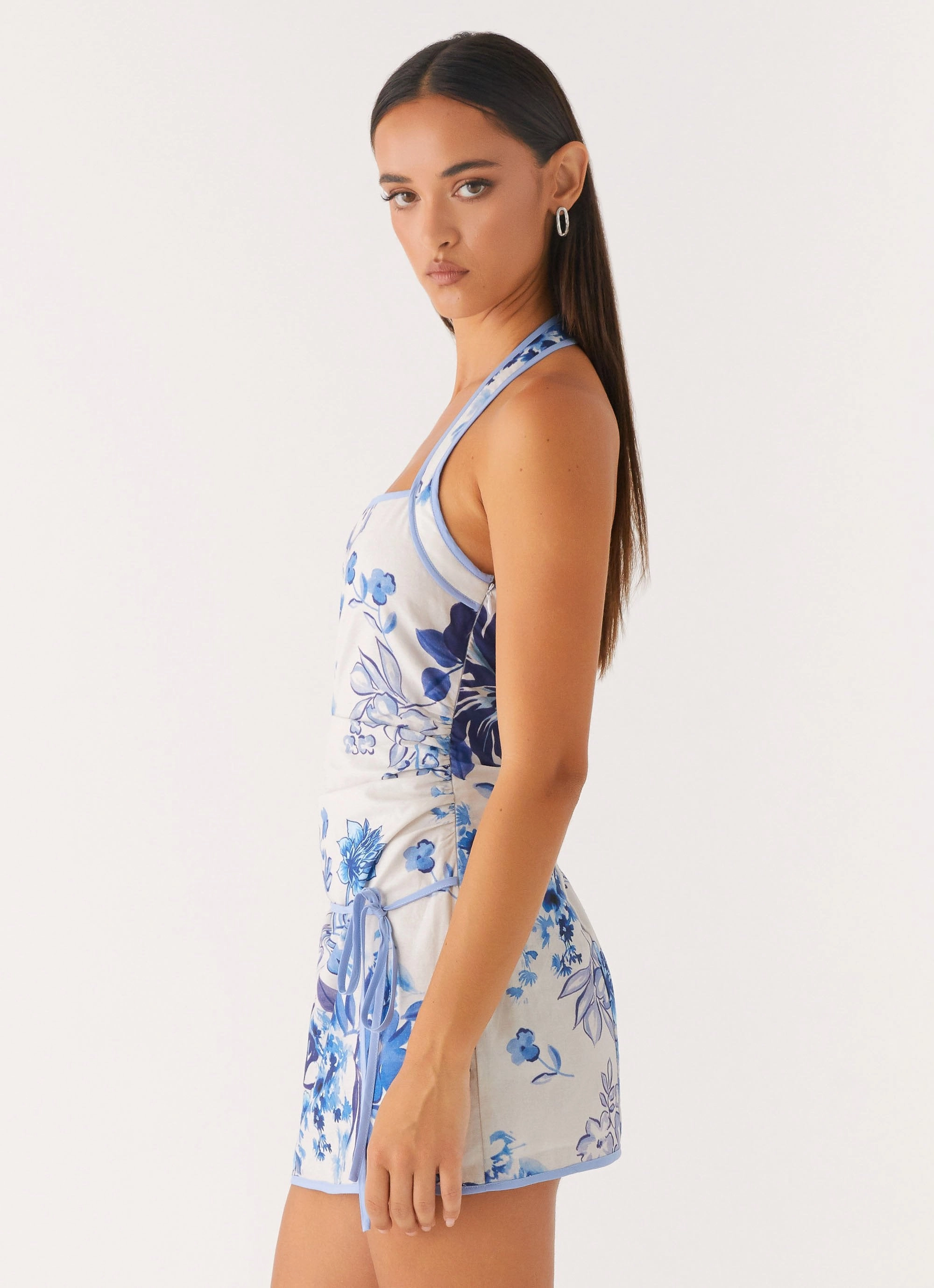 Garden Party Mini Dress - Serene Sky Floral Classic Cut