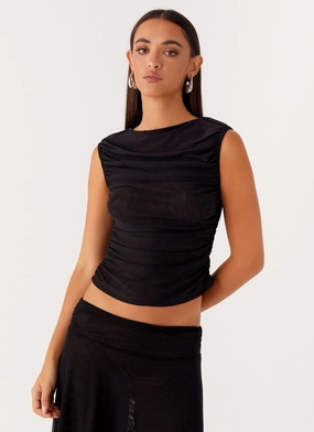 Garment Dyed Finish In The Atmosphere Mesh Top - Black In The Atmosphere Mesh Top - Black DropShoulder