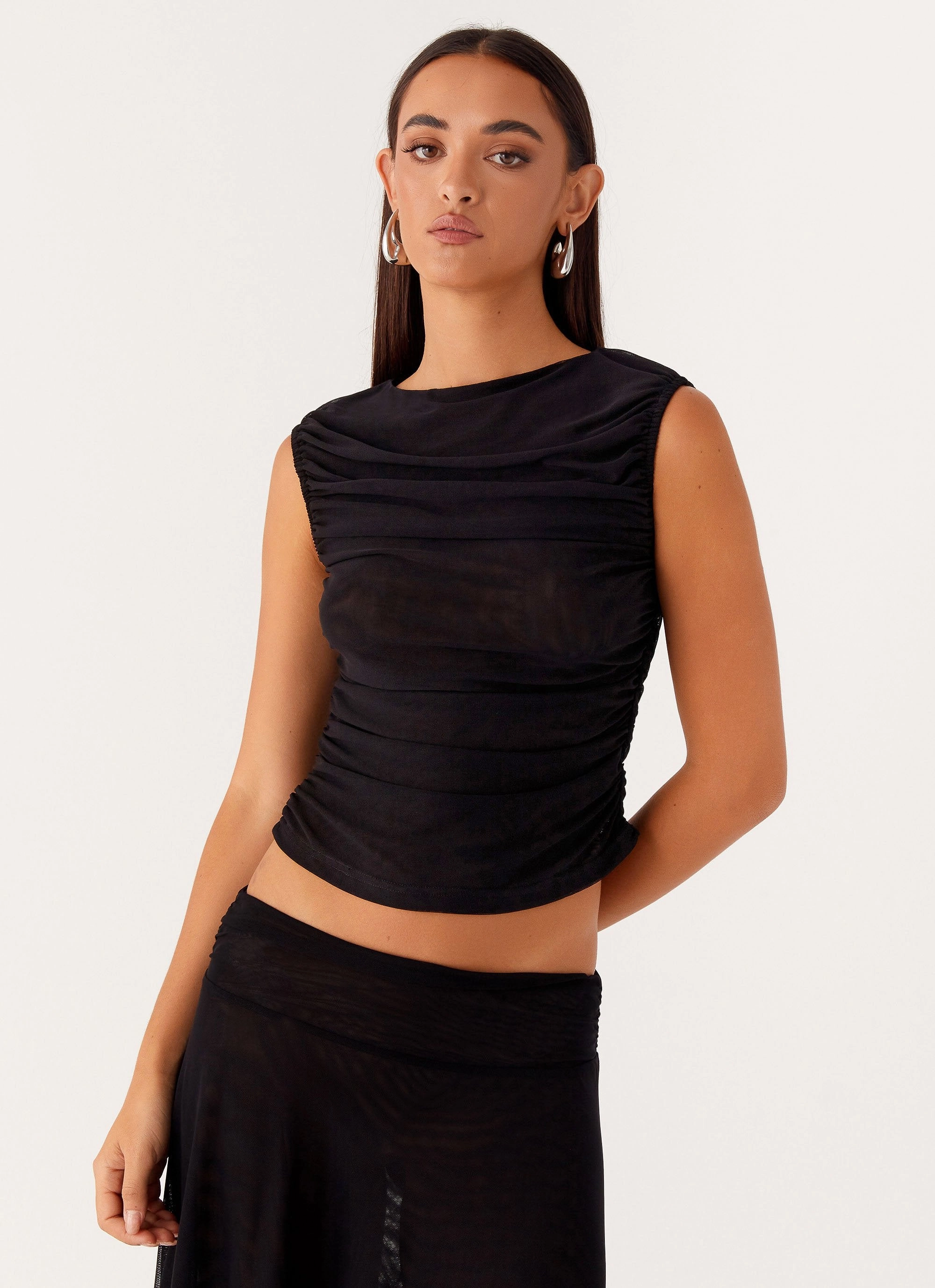 In The Atmosphere Mesh Top - Black DropShoulder