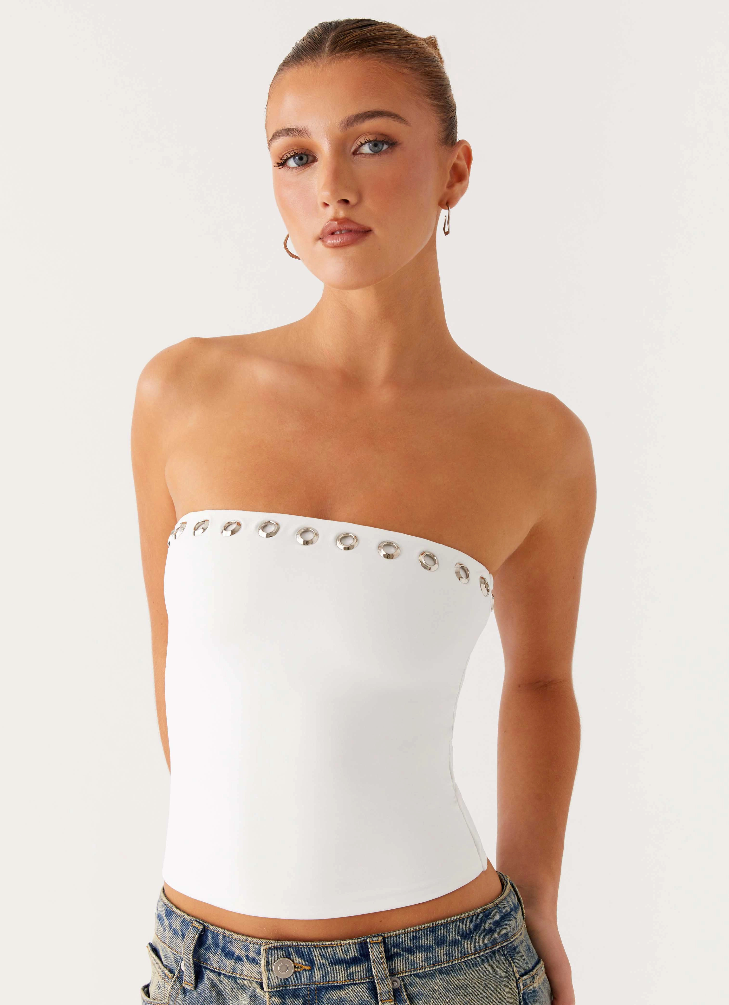 Miku Eyelet Strapless Top - White NonRestrictive Fit