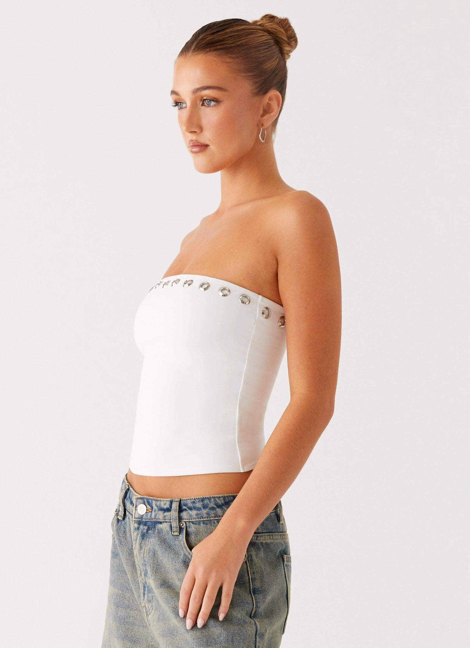 Breathable Tank Miku Eyelet Strapless Top - White