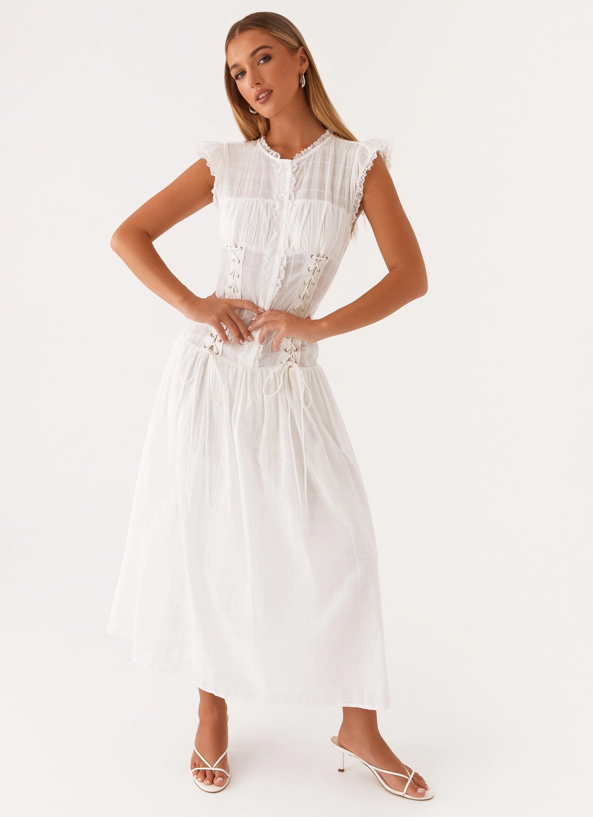Genevieve Midi Dress - White EasyCareMaterial