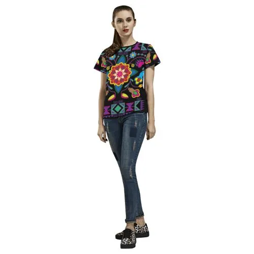 Geometric Floral Winter T-shirt for Women/Large Size (USA Size) (