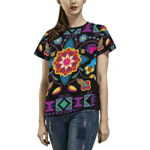 Geometric Floral Winter T-shirt for Women/Large Size (USA Size) (