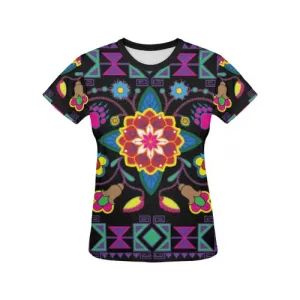 Geometric Floral Winter T-shirt for Women/Large Size (USA Size) (