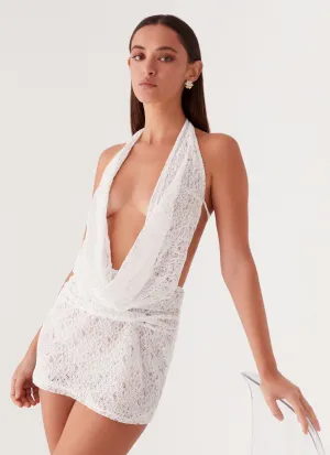 Elysia Lace Mini Dress - White Country Escape Bold Pattern