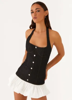 Georgina Denim Mini Dress - Black Perfect Fit Student Essential