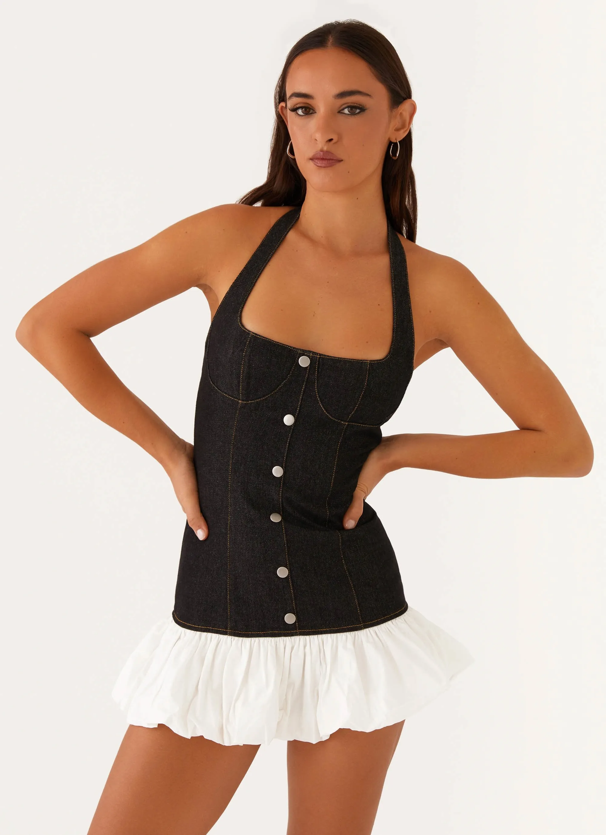 mix and match Social Meetup Georgina Denim Mini Dress - Black