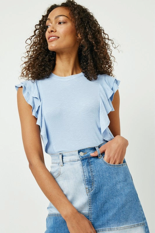 Gia Ruffle Tee - Blue Wicking Inner Lining UVProtectionCoating
