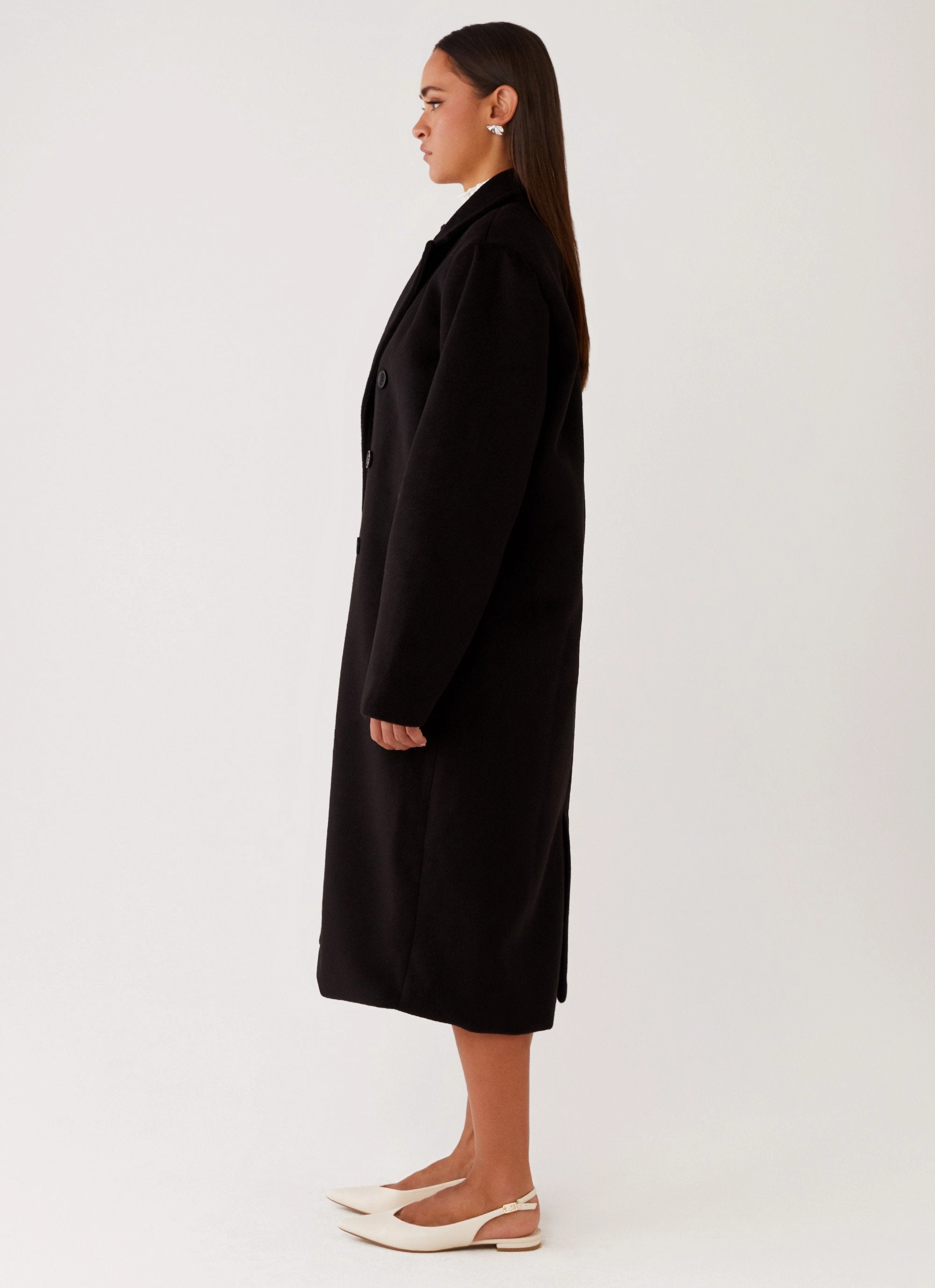 Organic Cotton Blend Windproof Closure Gianni Double Breast Coat - Black