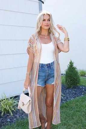 Gilded Sky Kimono Interlock Knit Fabric ReflectiveDetails Simple Cut Gilded Sky Kimono