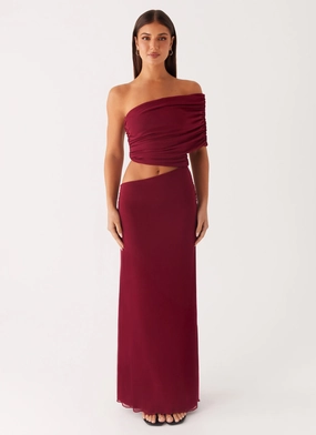 Gillian Maxi Dress - Maroon Sheath Cut Layered Form Gillian Maxi Dress - Maroon