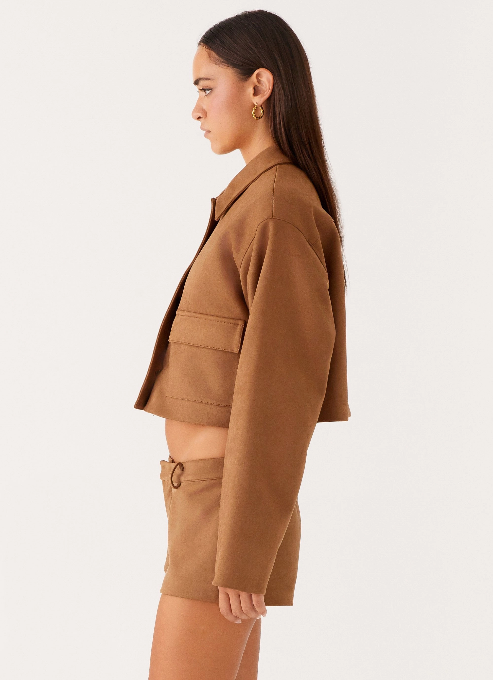 Gio Crop Jacket - Brown Reinforced Hems Modern Day Look
