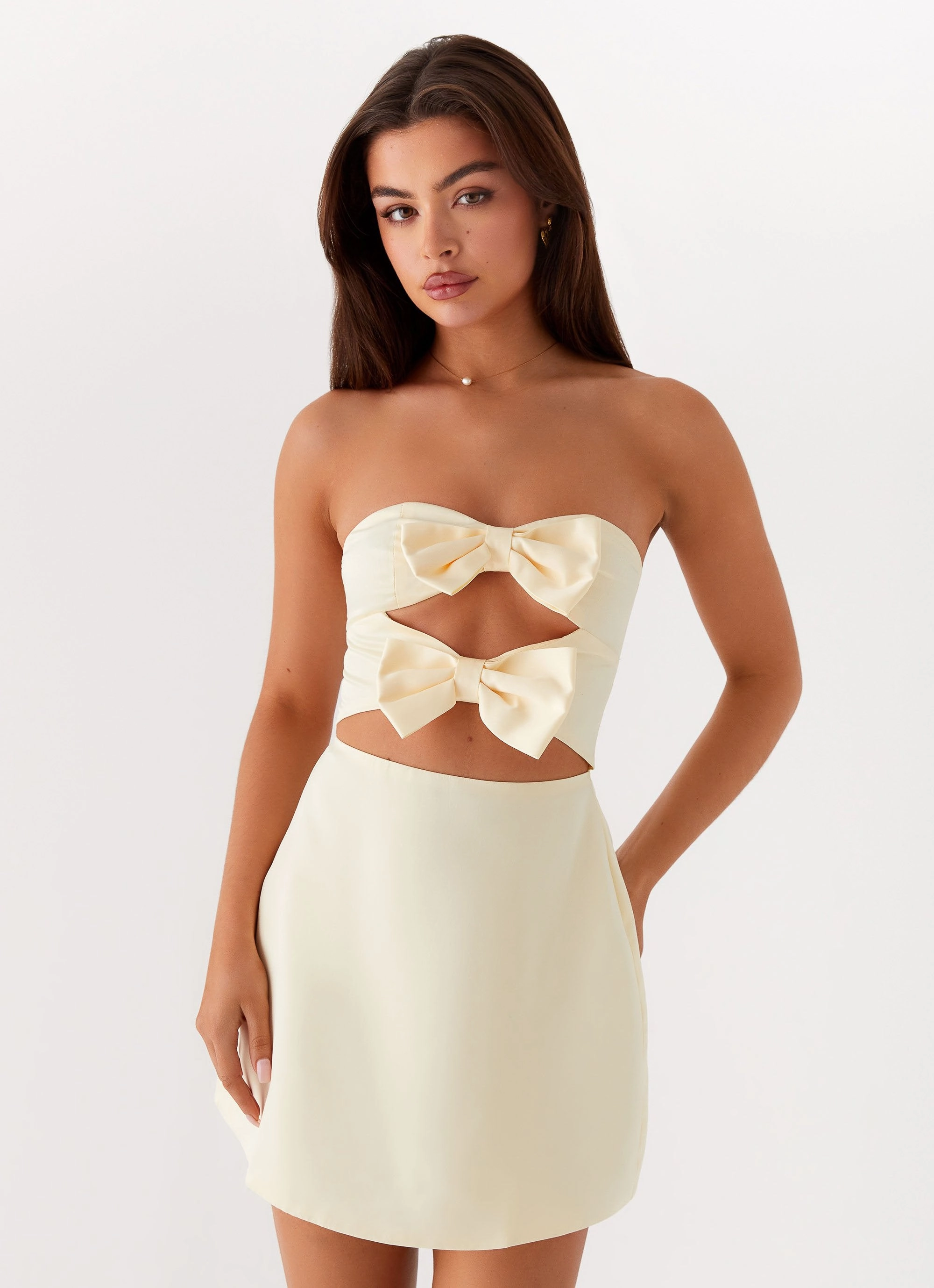 Girl Crush Bow Mini Dress - Lemon Knit Cool Unique Print