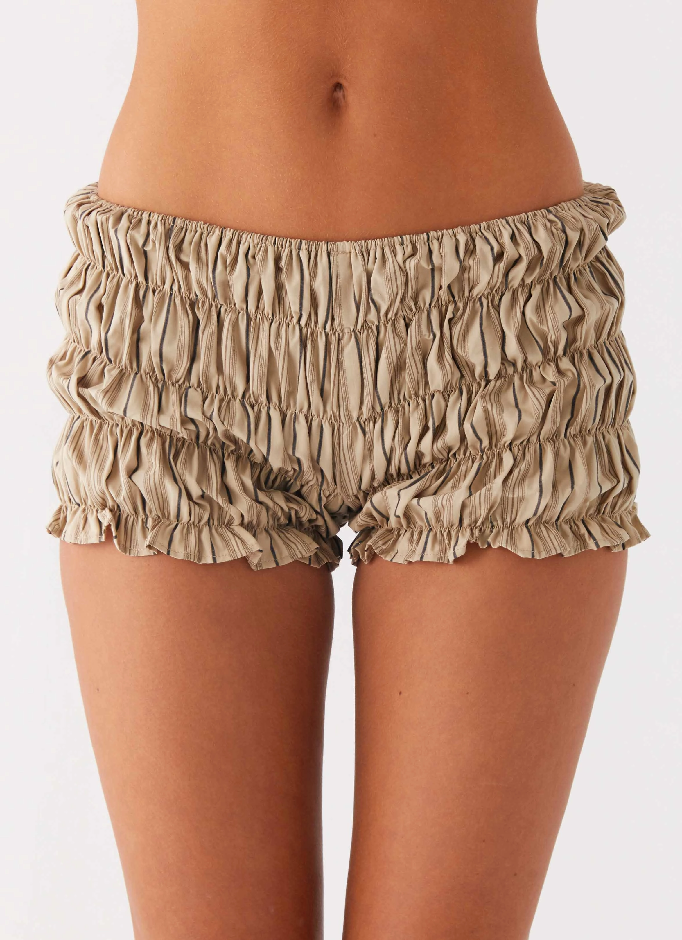 Girls Like Us Ruched Mini Shorts - Oatmeal Stripe windproof