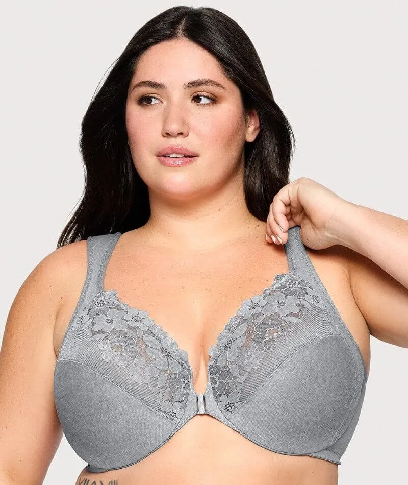 Glamorise WonderWire Front-Closure Cotton Bra - Silver