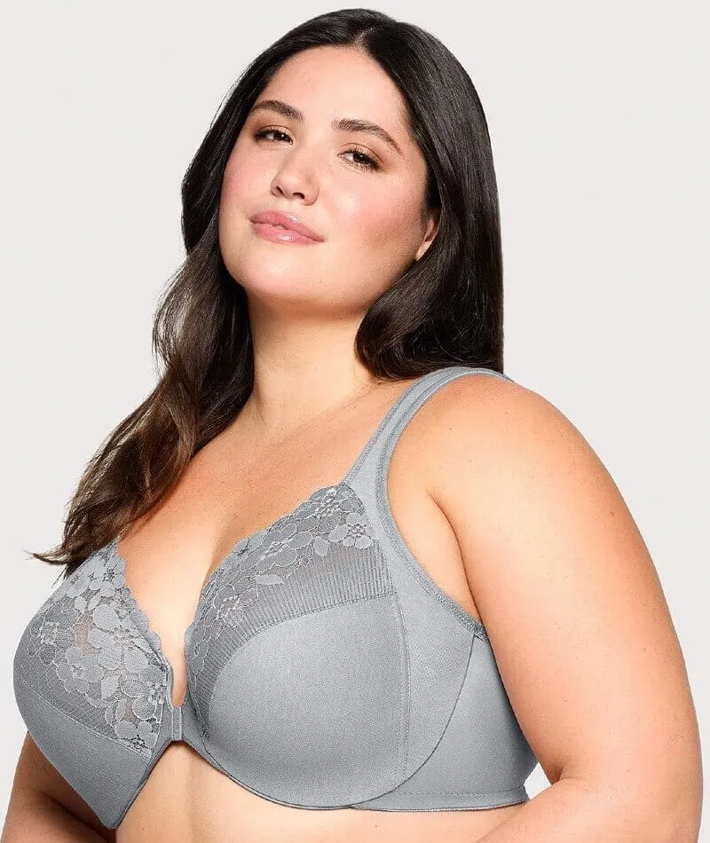 Glamorise WonderWire Front-Closure Cotton Bra - Silver