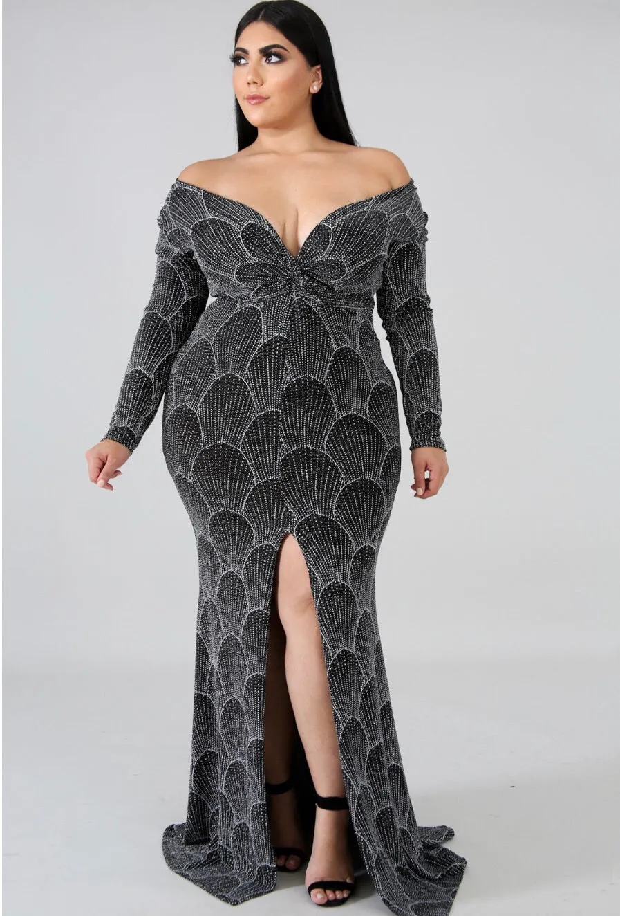 Glitter Long Sleeve Plus Size Dress