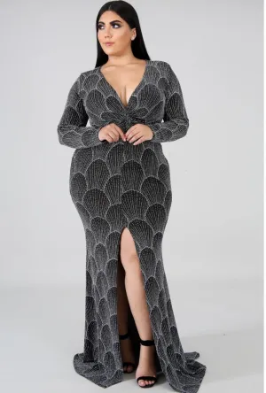 Glitter Long Sleeve Plus Size Dress
