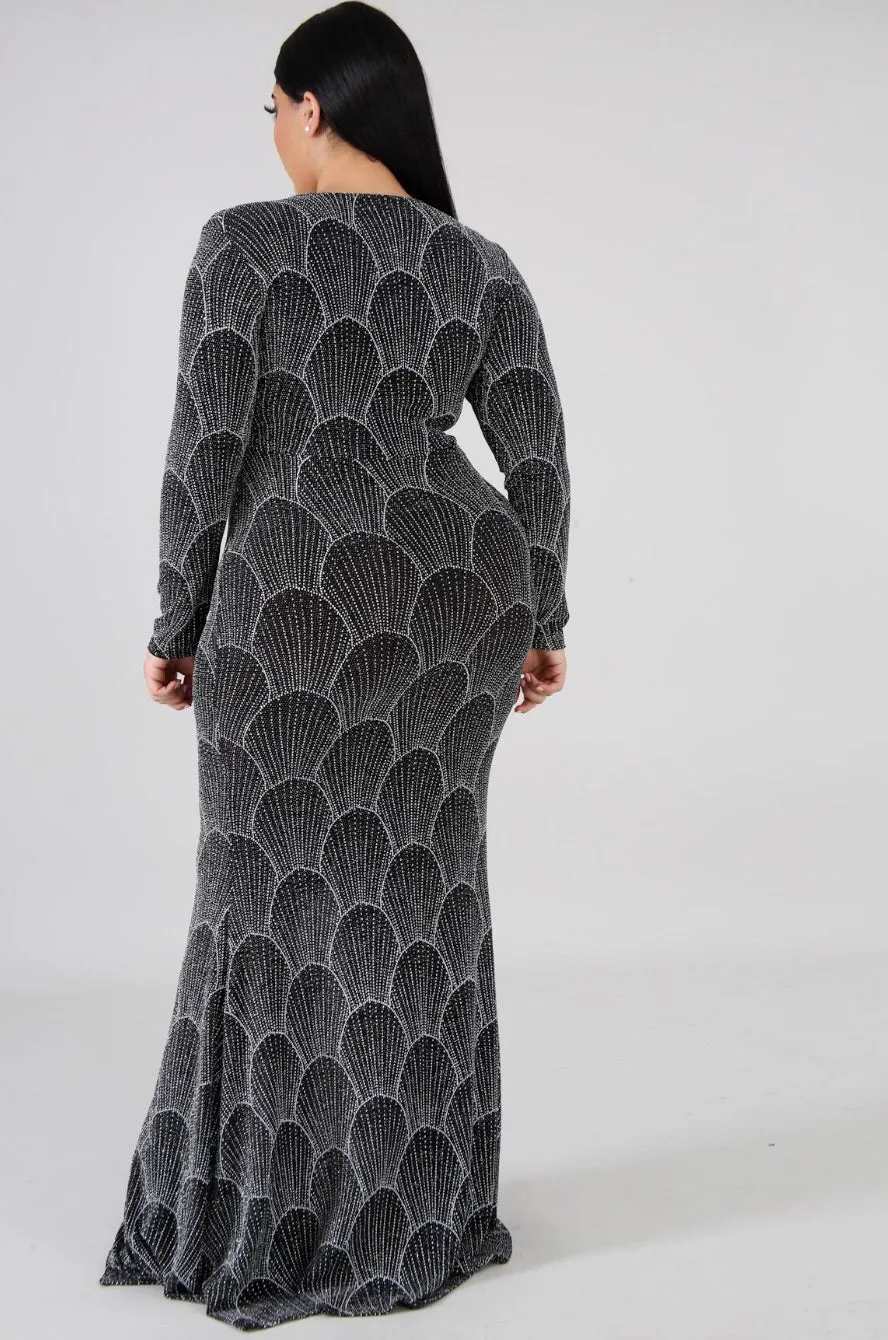 Glitter Long Sleeve Plus Size Dress