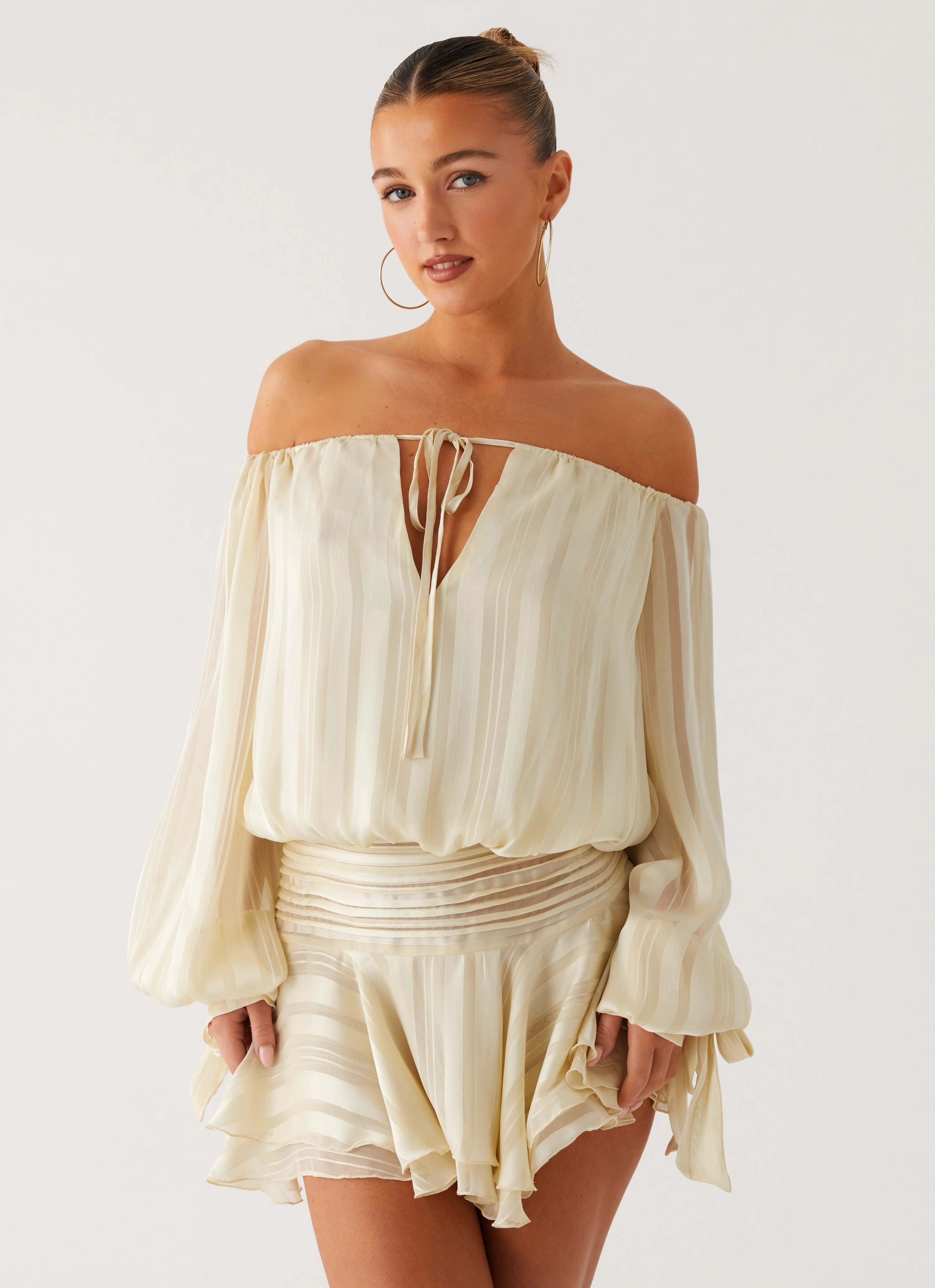 Art Spirit Urban Line Eira Balloon Sleeve Mini Dress - Ivory