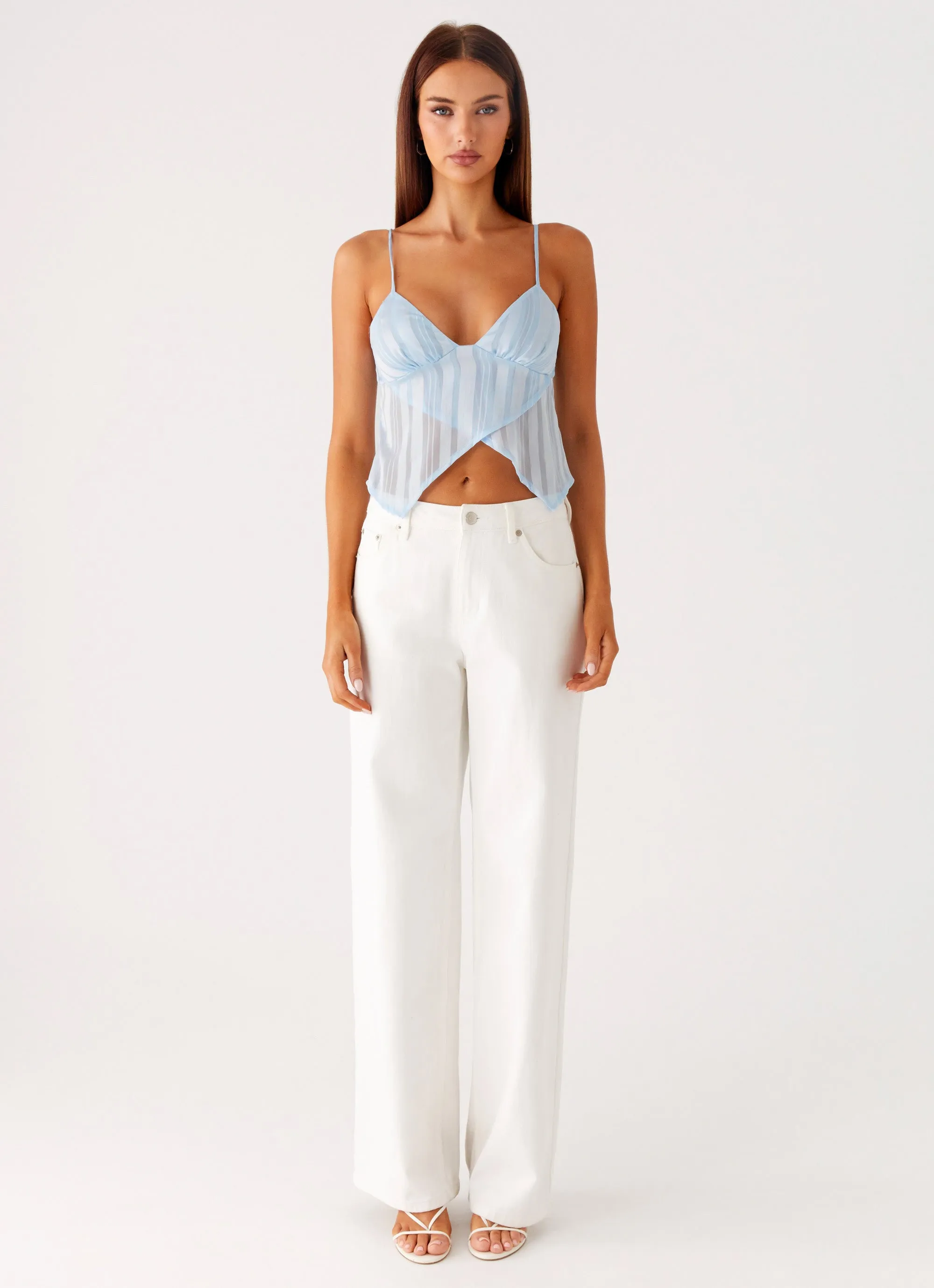 Glynne Frill Top - Baby Blue RecycledPolyester Snag Resistant Surface