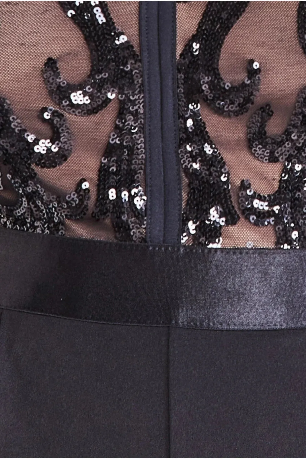 Goddiva Plus Size Sequin Mesh Jumpsuit | Black