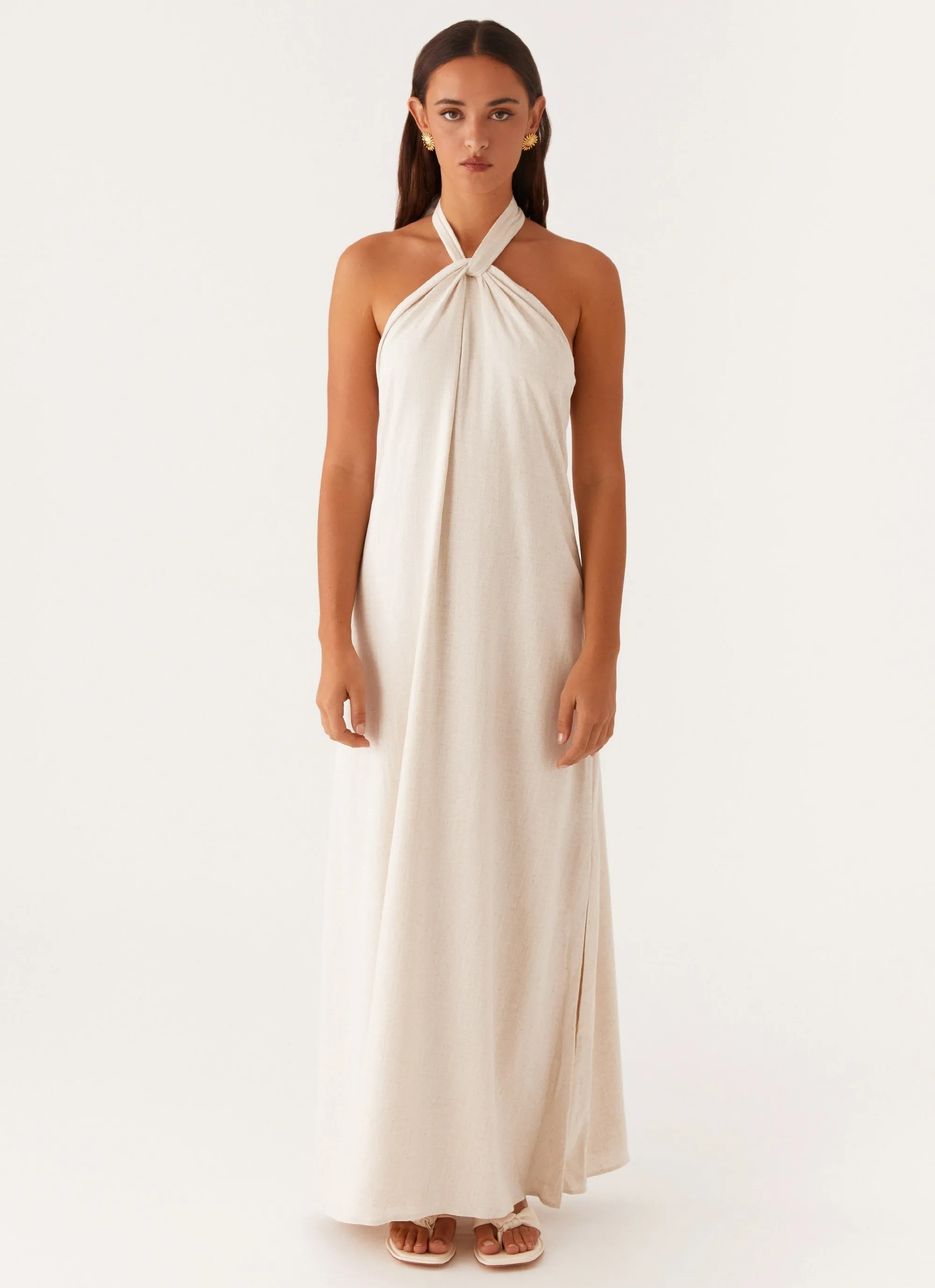 Tall Length Graduation Ceremony Golden Child Linen Maxi Dress - Oatmeal