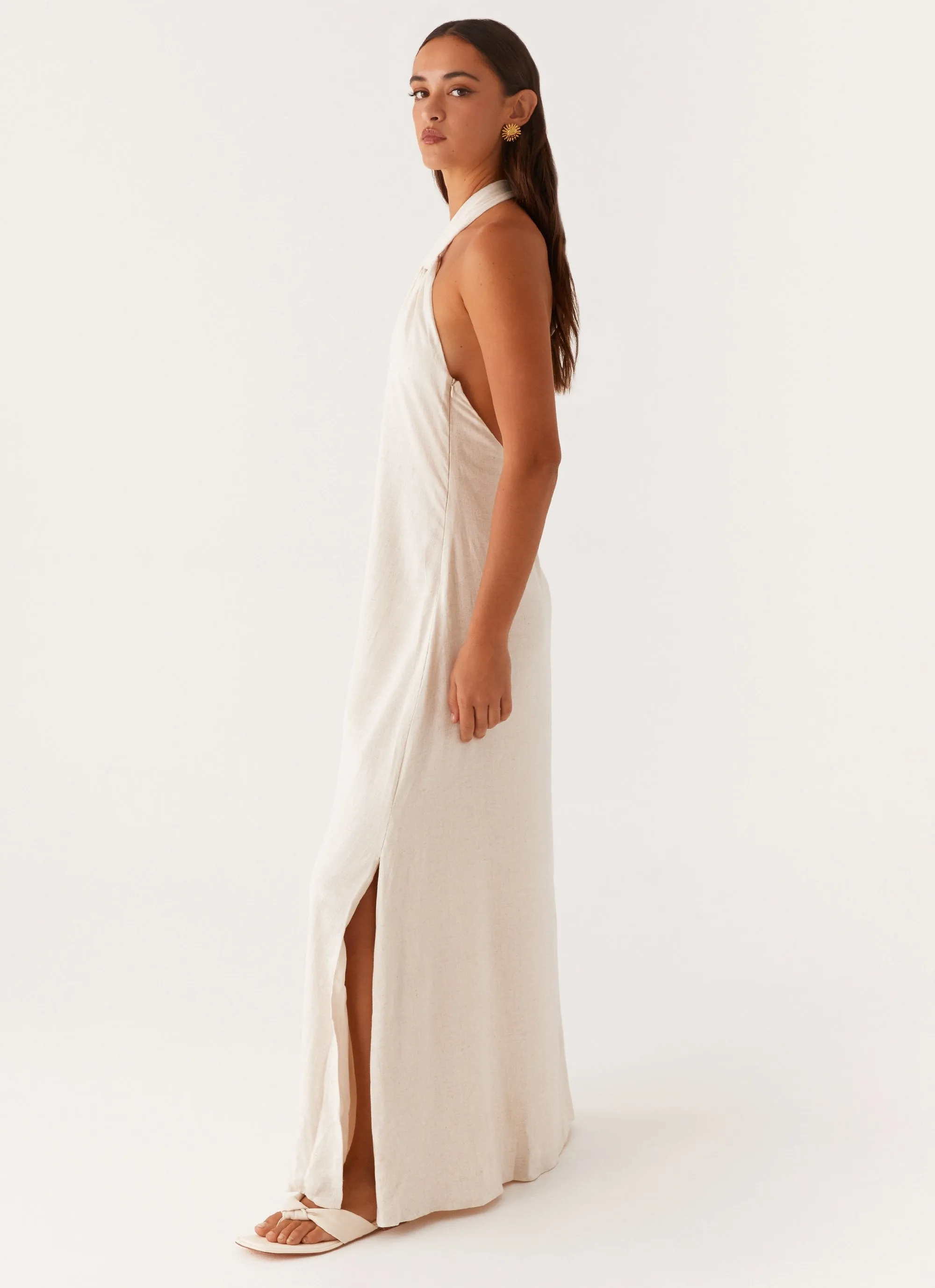 networking event Golden Child Linen Maxi Dress - Oatmeal