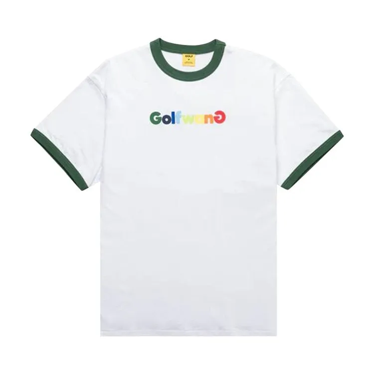 GOLF WANG Happy Logo Ringer Tee 'White/Green', white