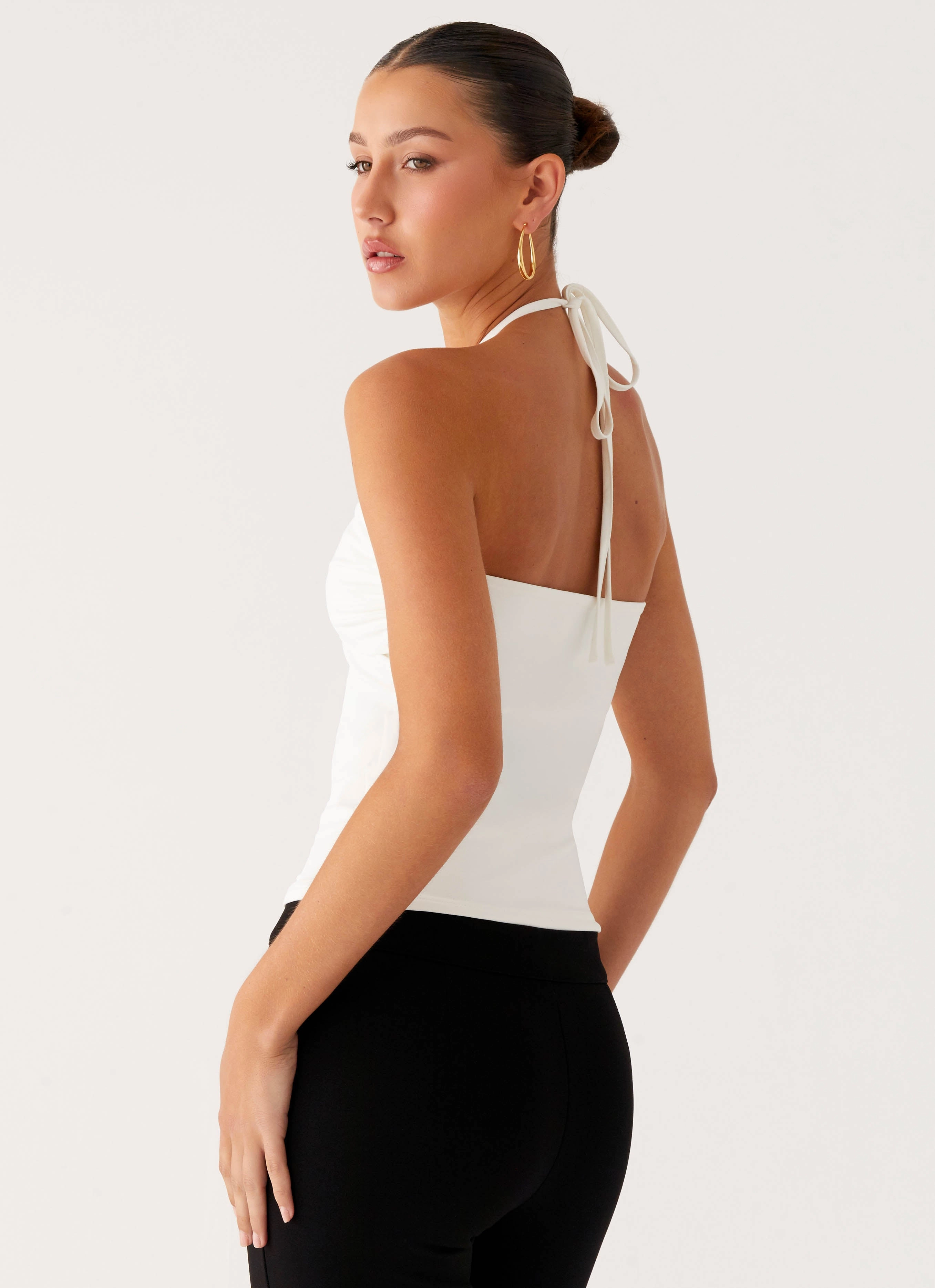 LongSleeve Wrinkle Resistant Treatment Good Thing Halter Top - White