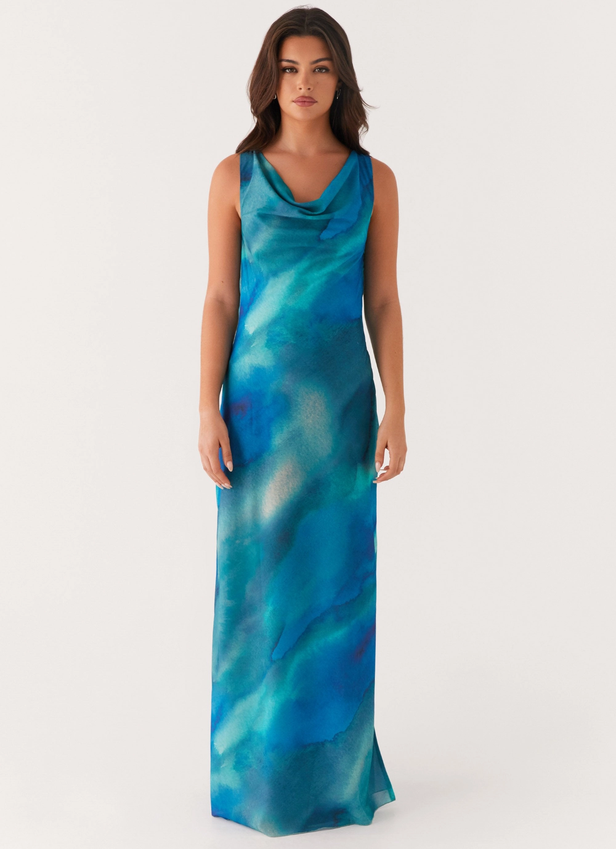 Soft-Lining Easy Draping Carelle Maxi Dress - Blue Tie Dye