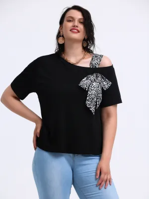 Graphic Knot Short Sleeve Asymmetrical Neck Regular Plus Size T-Shirt