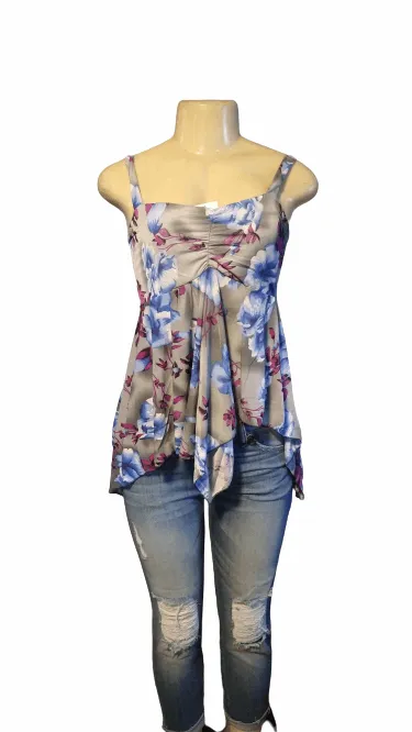Gray Floral Babydoll Tank Top
