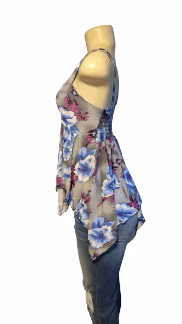 Gray Floral Babydoll Tank Top