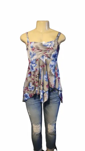 Gray Floral Babydoll Tank Top