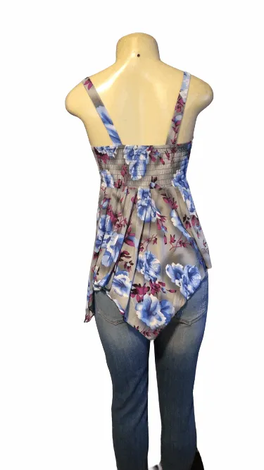 Gray Floral Babydoll Tank Top