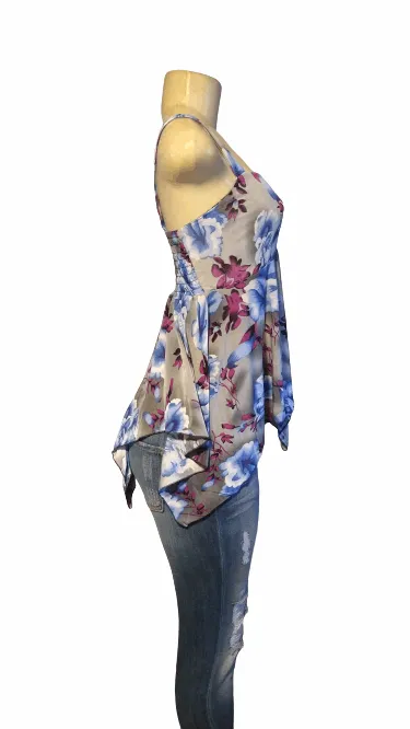 Gray Floral Babydoll Tank Top