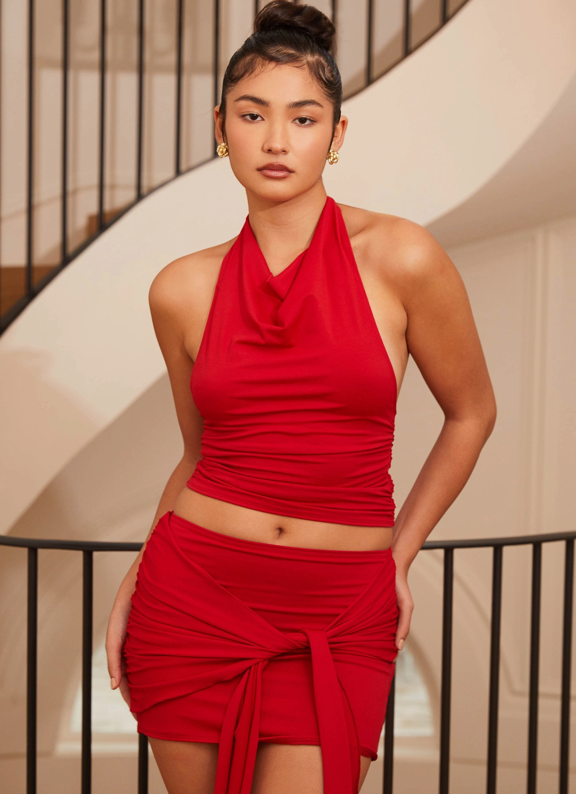 High Collar Option Grazie Lou Top - Red